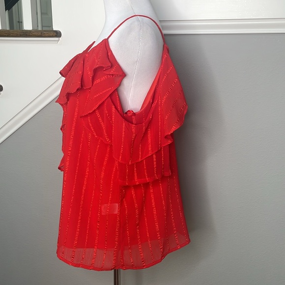 Entro Red Cold Shoulder Ruffle Top - Picture 3 of 7